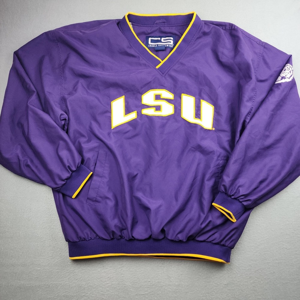LSU Tigers Jacket Mens XL Purple NCAA Football Crable Sportswear Pullover Train